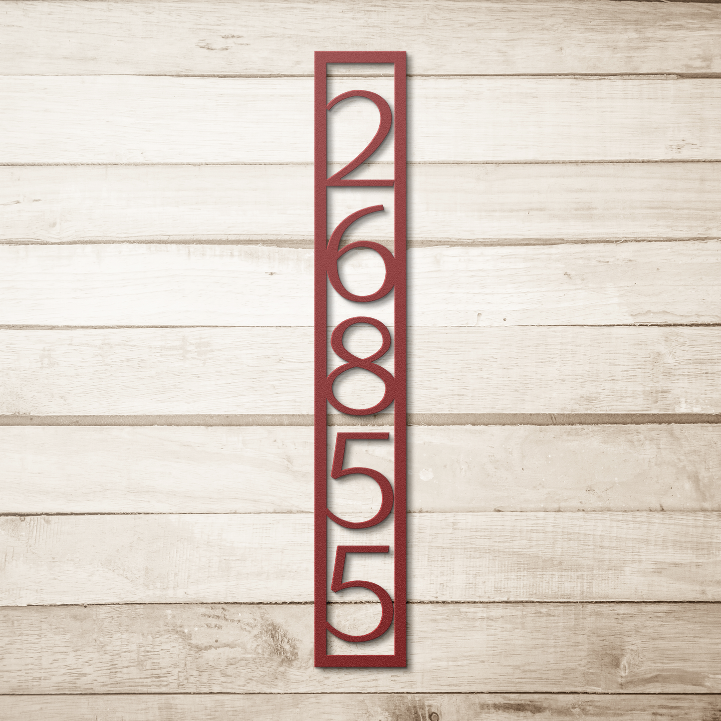 Vertical_House_Address_Metal_Sign_Red_Simple_Wood_BKGD_Mockup.png