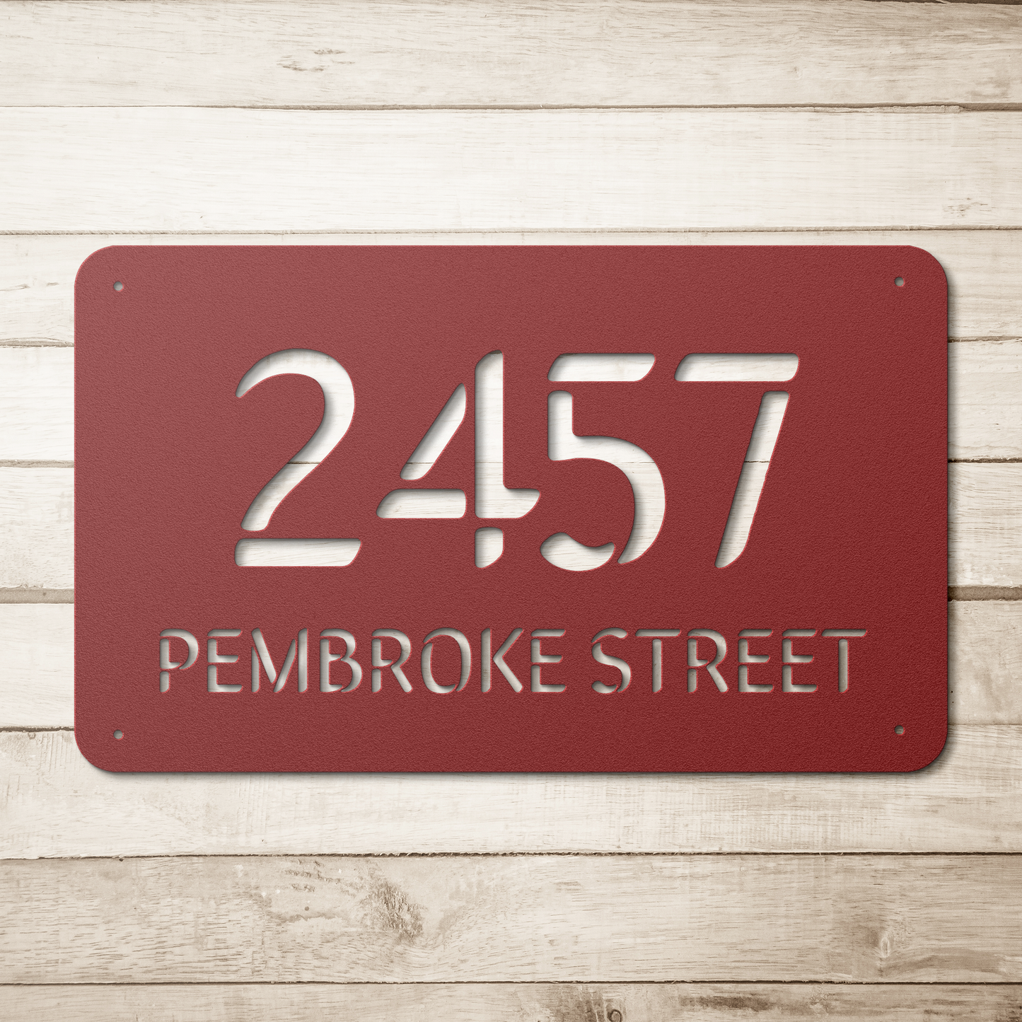 Home_Address_Metal_Sign_Red_Simple_Wood_BKGD_Mockup.png