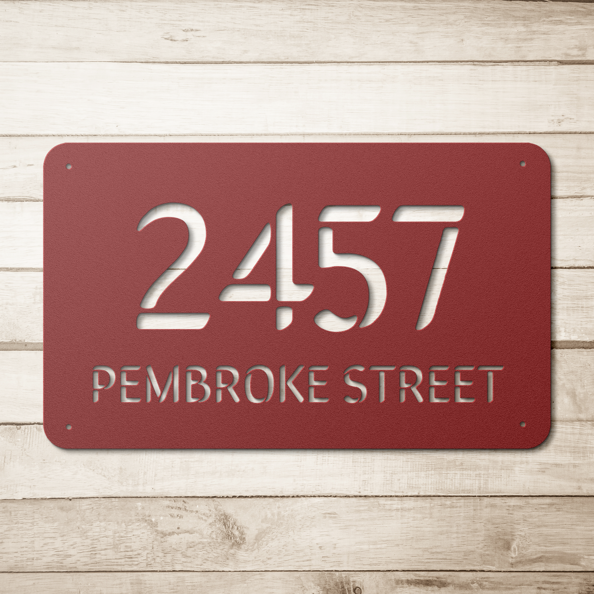 Home_Address_Metal_Sign_Red_Simple_Wood_BKGD_Mockup.png