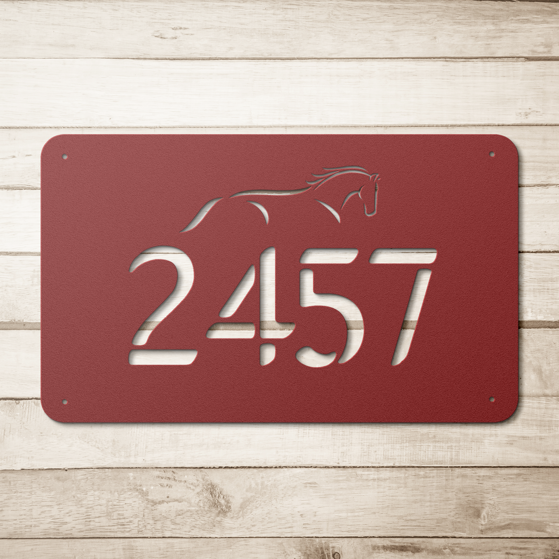 Horse_Home_Number_Metal_Sign_Red_Simple_Wood_BKGD_Mockup.png