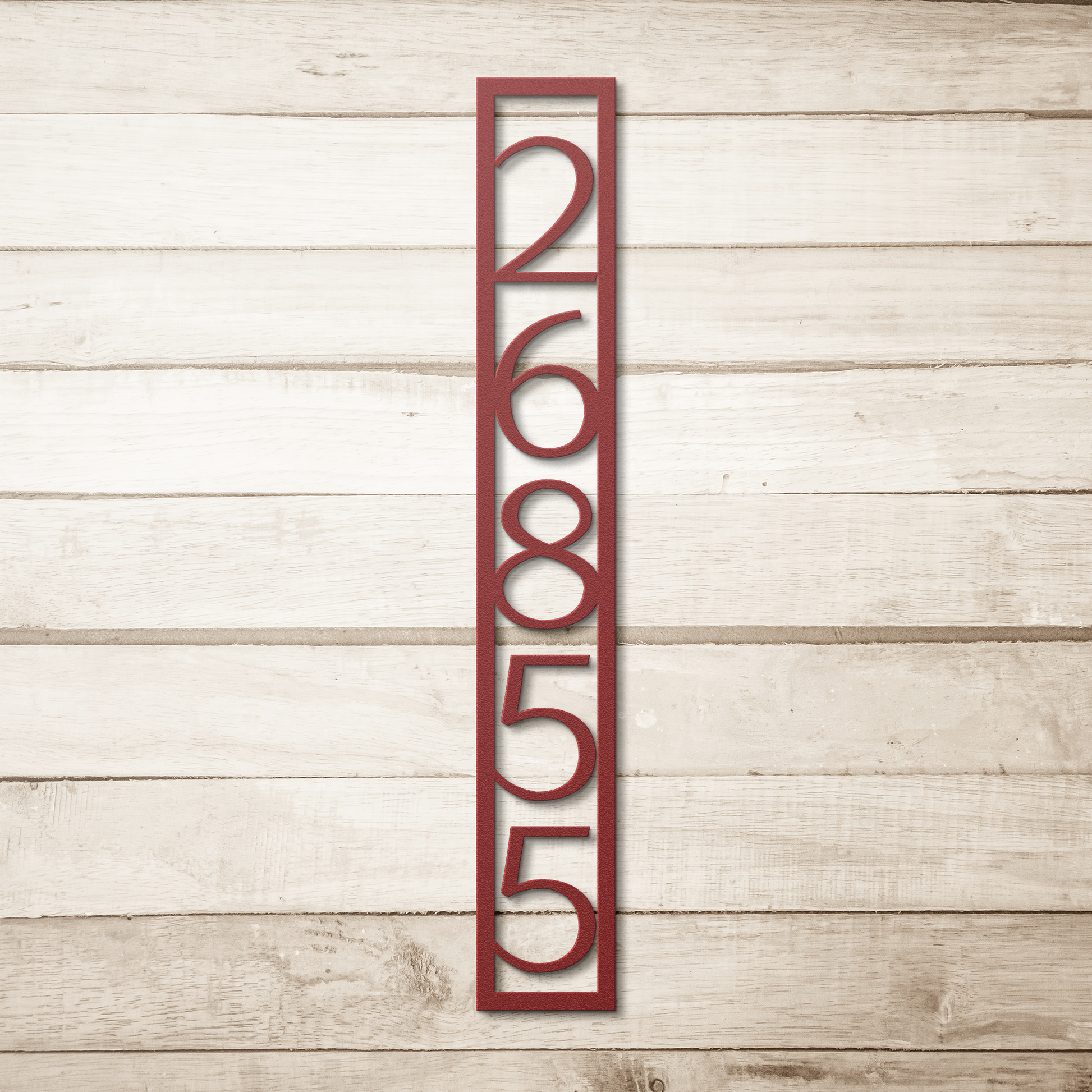 Vertical_House_Address_Metal_Sign_Red_Simple_Wood_BKGD_Mockup.png